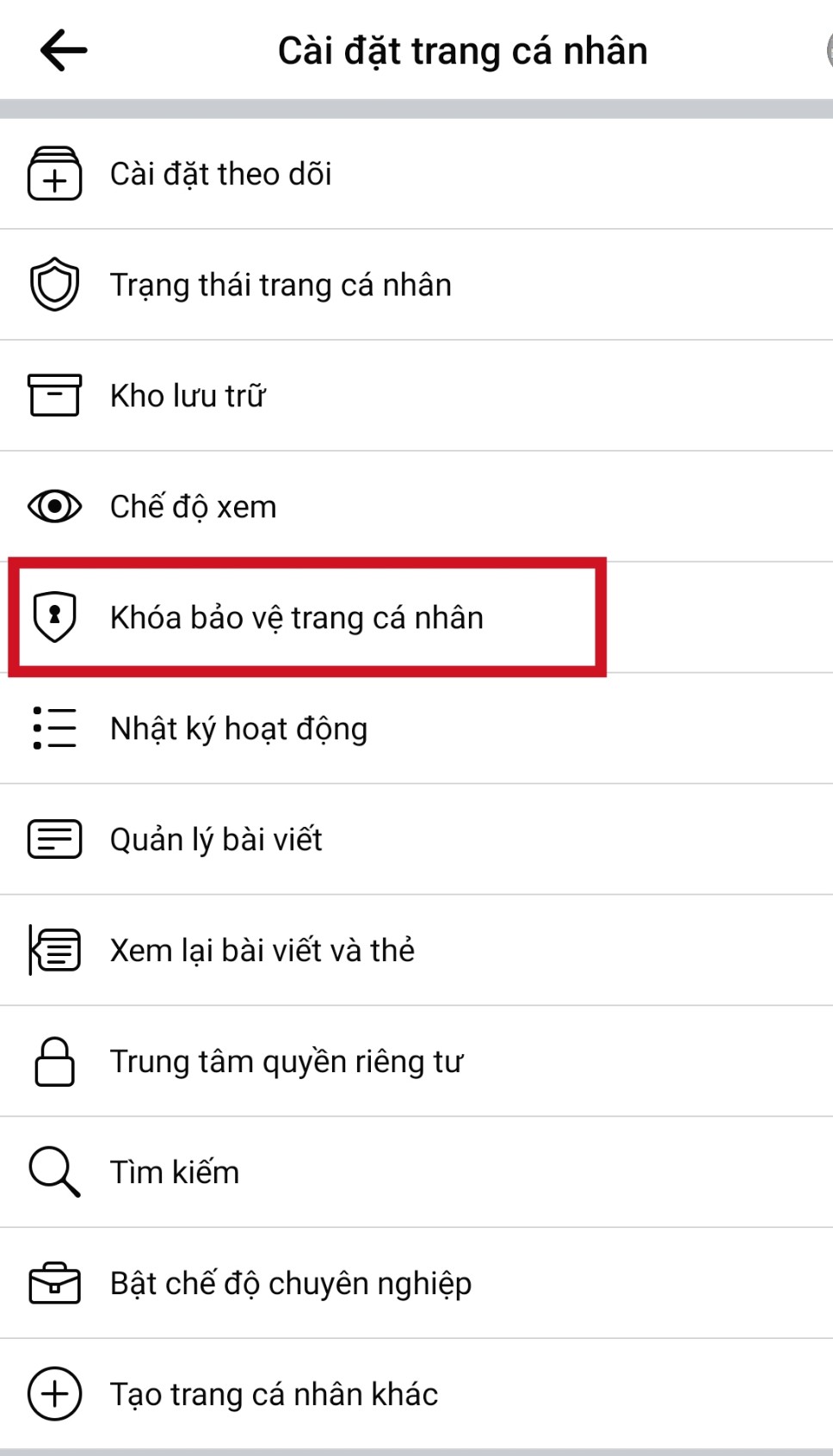 Khóa bảo vệ trang cá nhân trên điện thoại