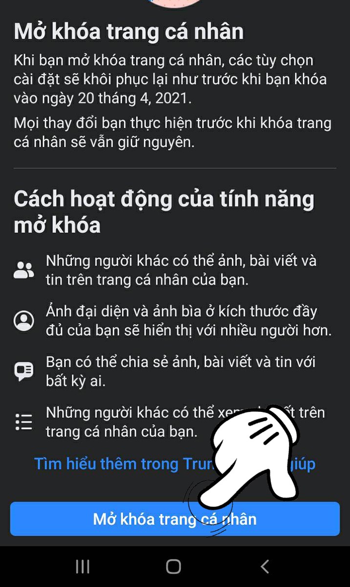 Mở khóa bảo vệ trang cá nhân trên Facebook