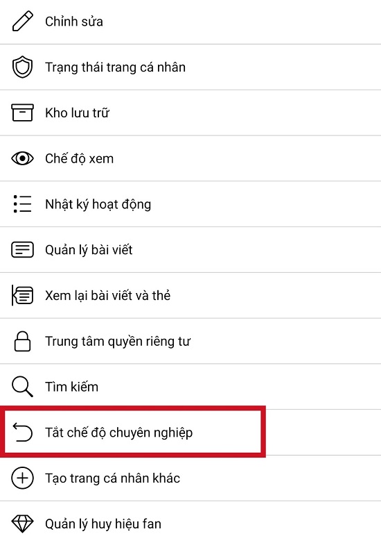 Tắt tính năng hồ sơ chuyên nghiệp trên Facebook