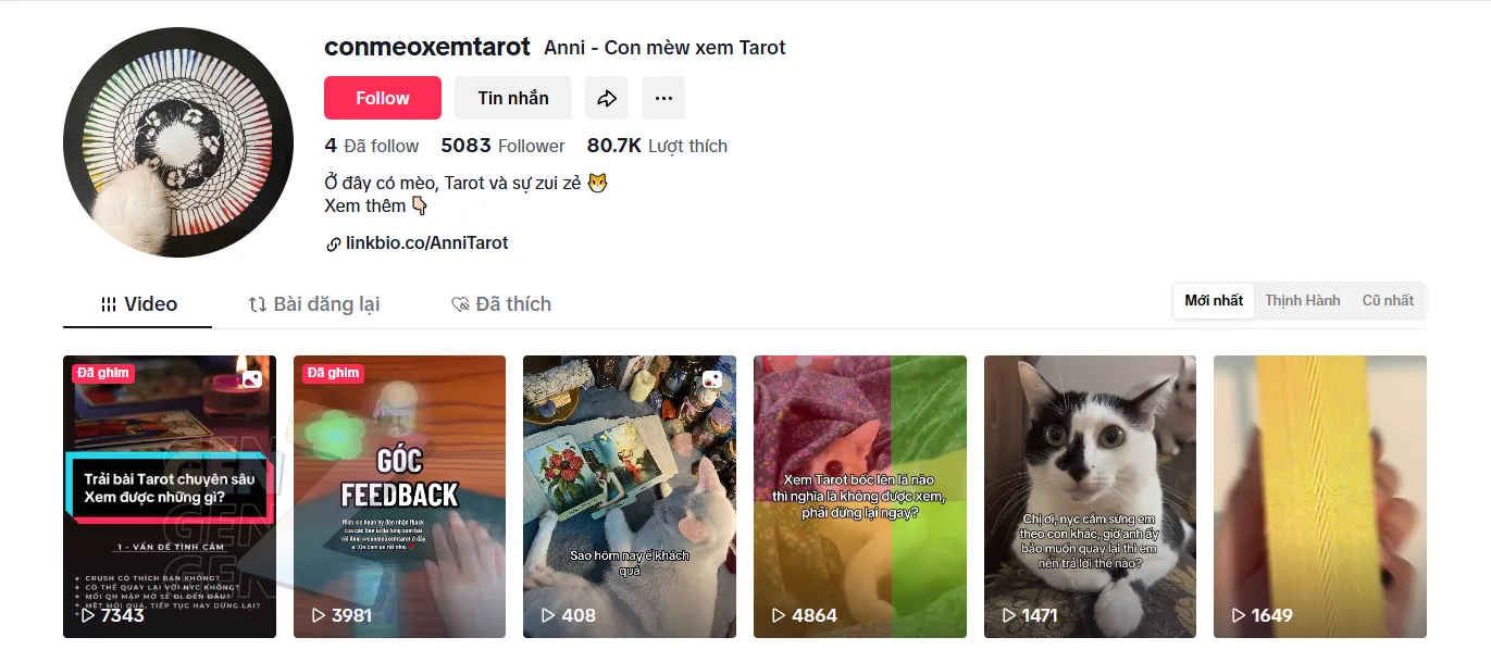 Kênh TikTok xem bói tarot tình yêu hữu duyên miễn phí (1)