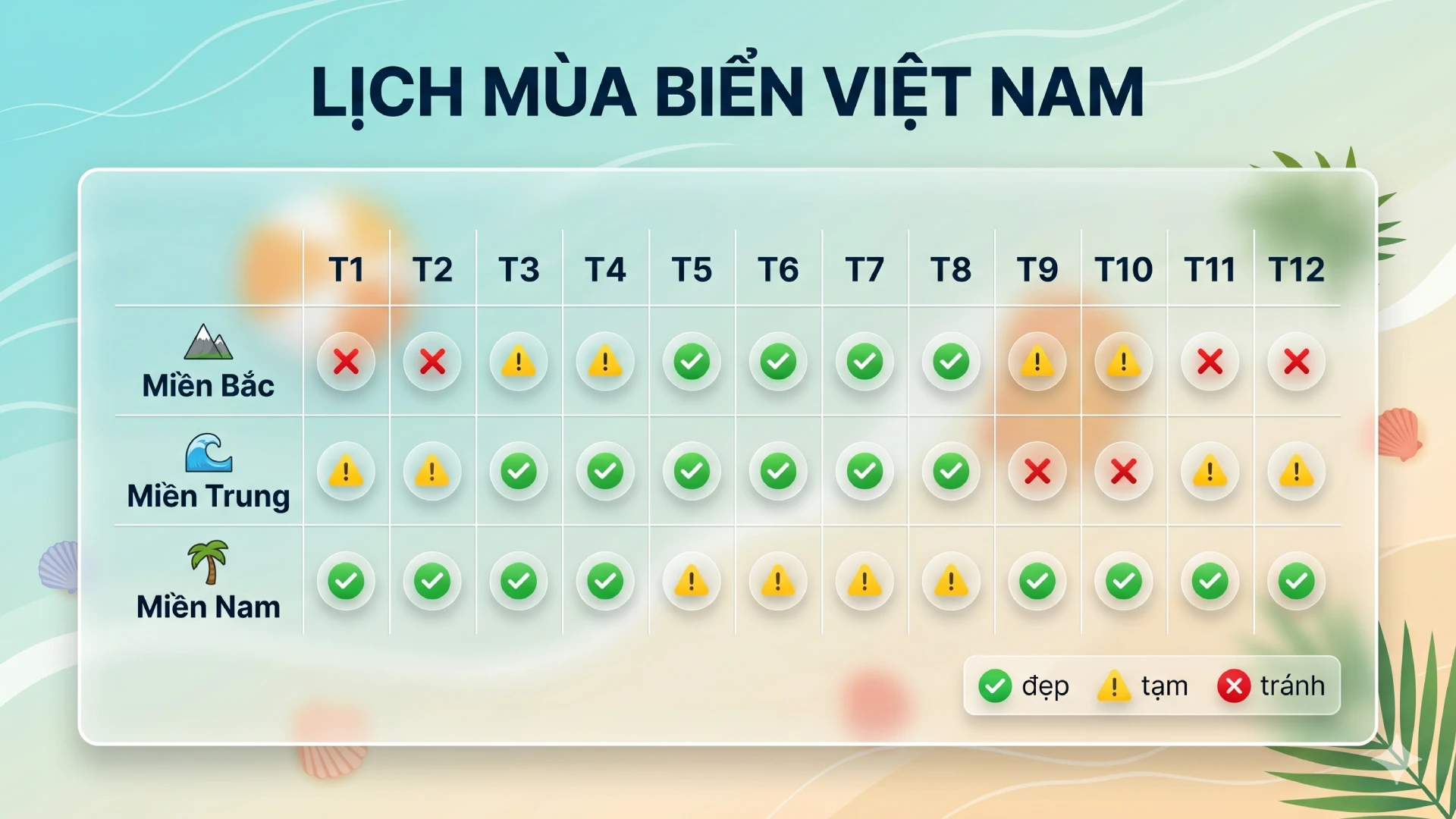 Bảng lịch mùa biển Việt Nam